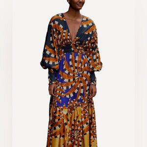 FARM RIO
Mixed Bandana Long-Sleeve Maxi-Dress